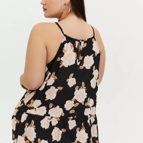 Torrid Georgette Drop Waist Halter Top, Color Floral Black Size 1X - Picture 2 of 15